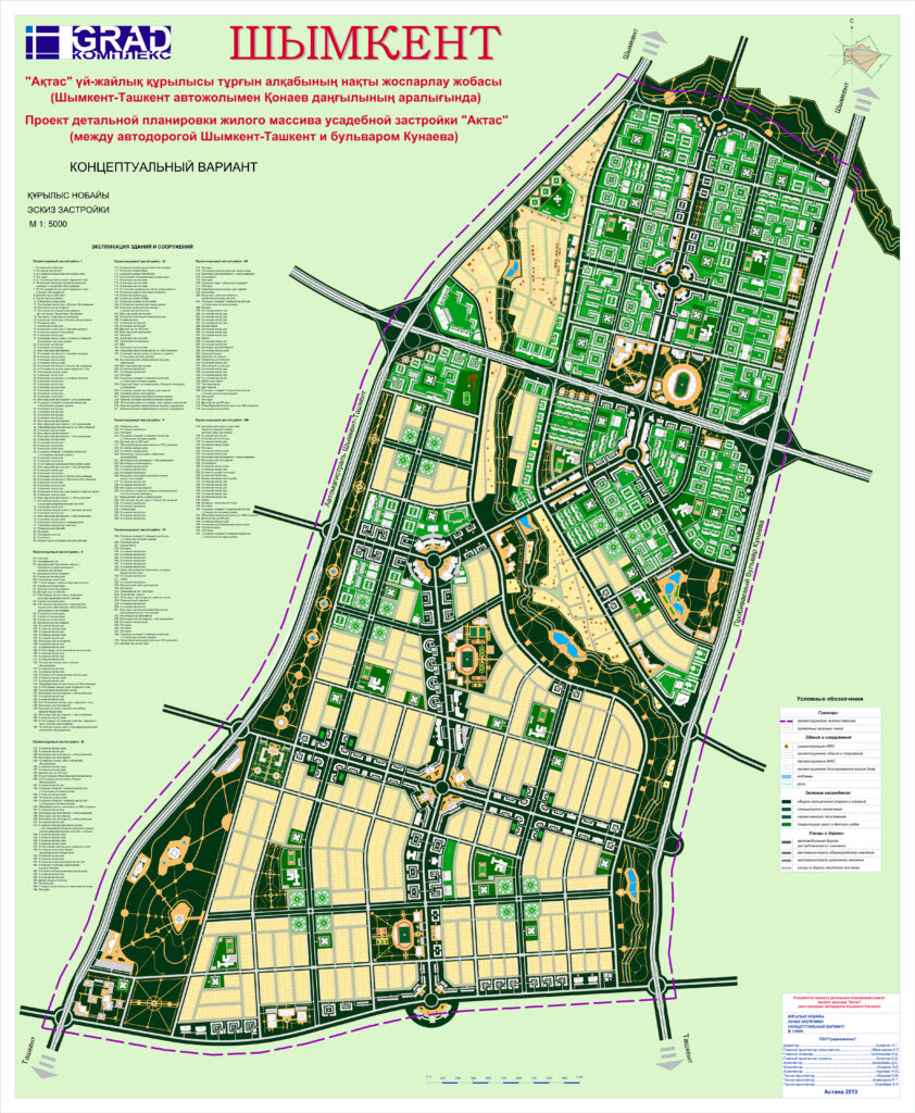 ПДП жилого массива усадебной застройки "Актас" (между автодорогой Шымкент-Ташкент и бульваром Кунаева). Эскиз застройки. Концептуальный вариант